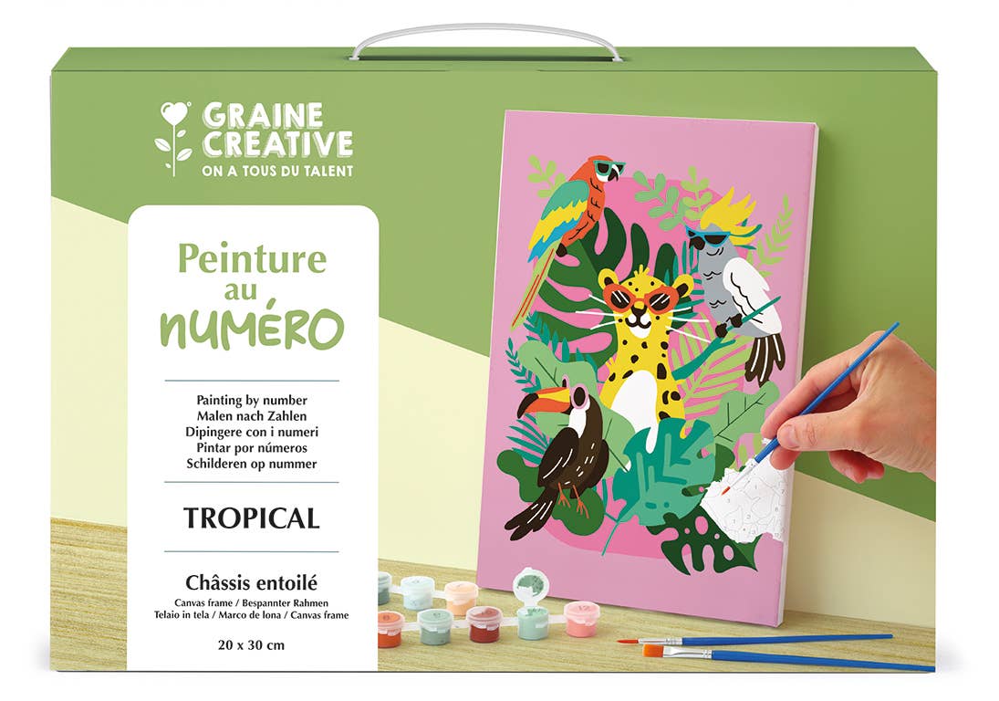 Person holding Tropical Paint by Numbers Kit box