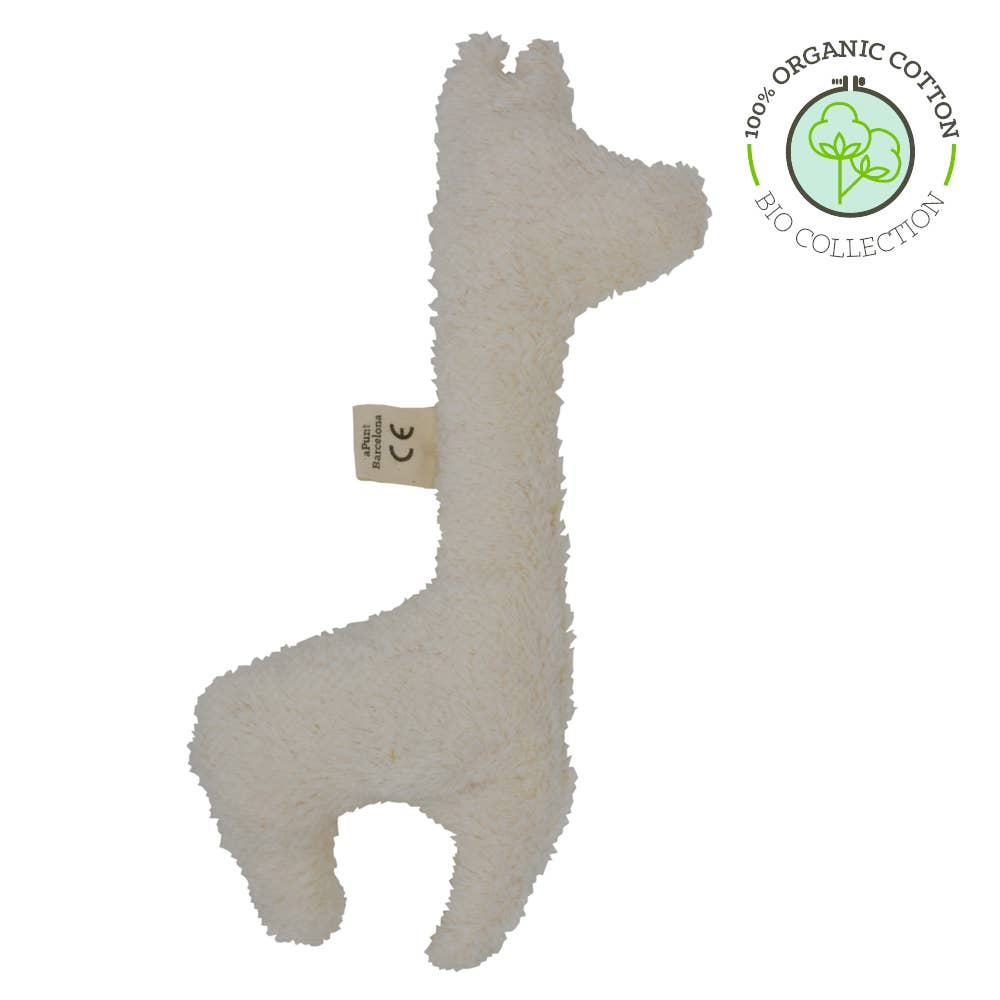 Organic cotton baby rattle in giraffe shape, soft plush back