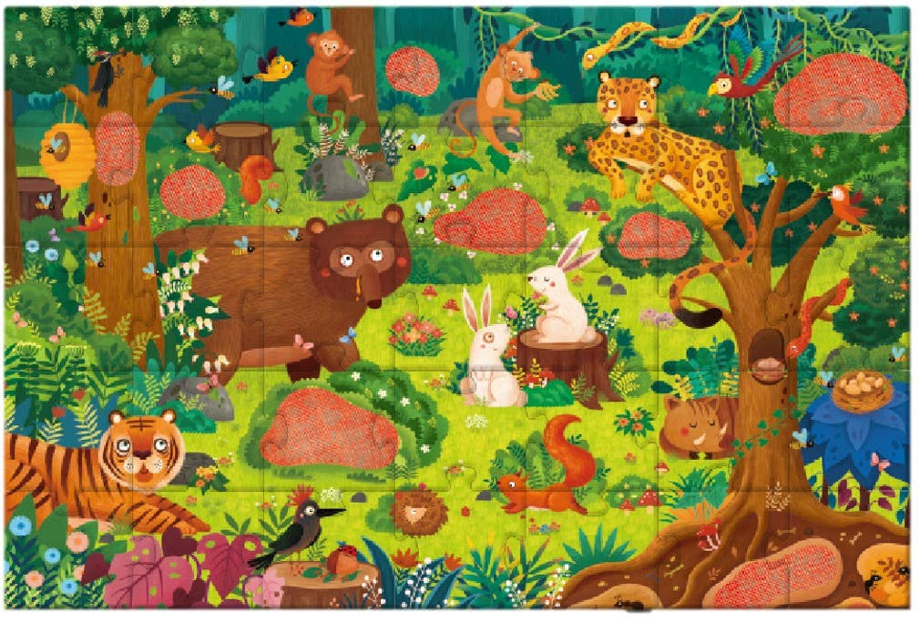 Completed Forest Detective jigsaw puzzle with forest animals