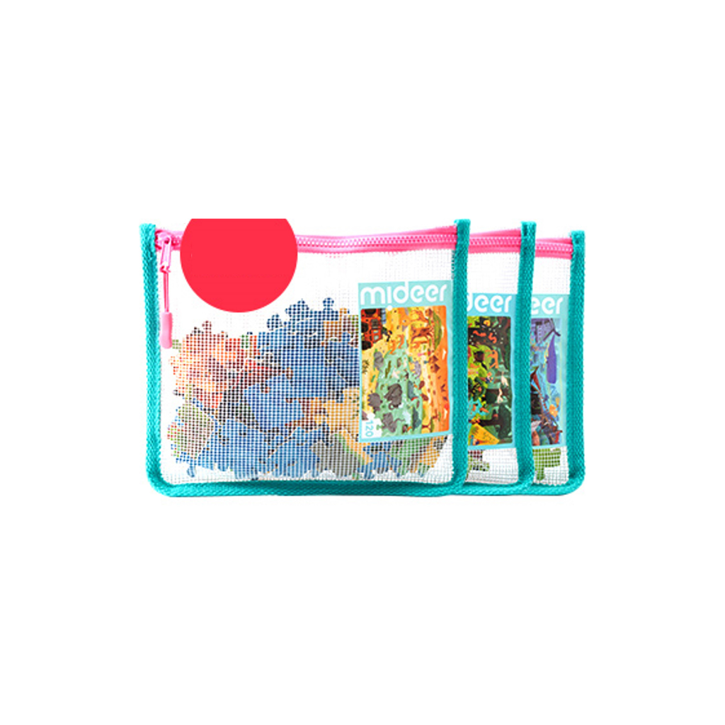 Zippered travel pouch with puzzle pieces from Mideer set
