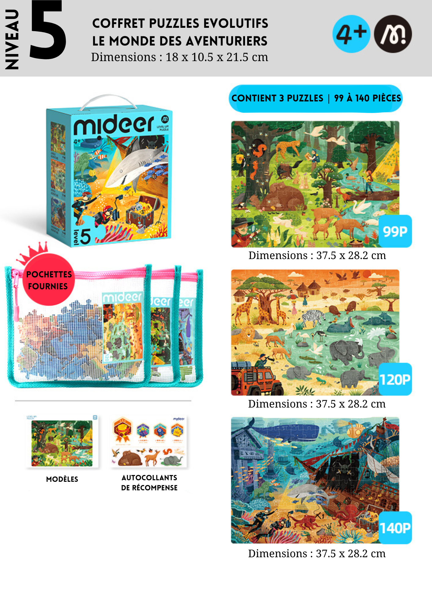 Mideer Level 5 puzzle set packaging with piece details