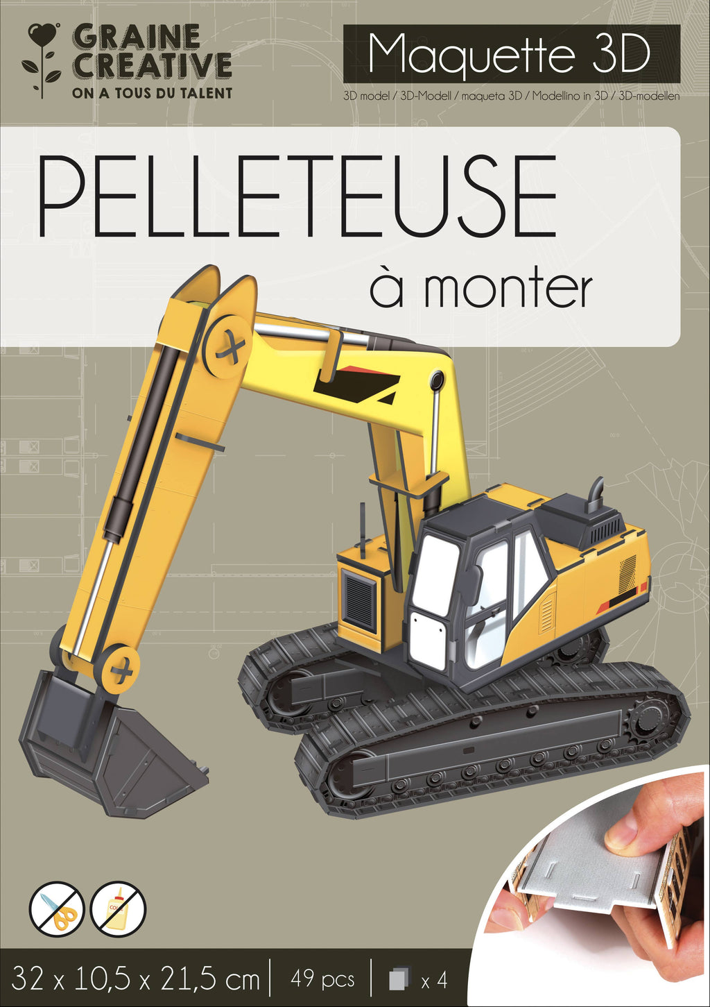 Excavator 3D Model Puzzle box, construction vehicle model