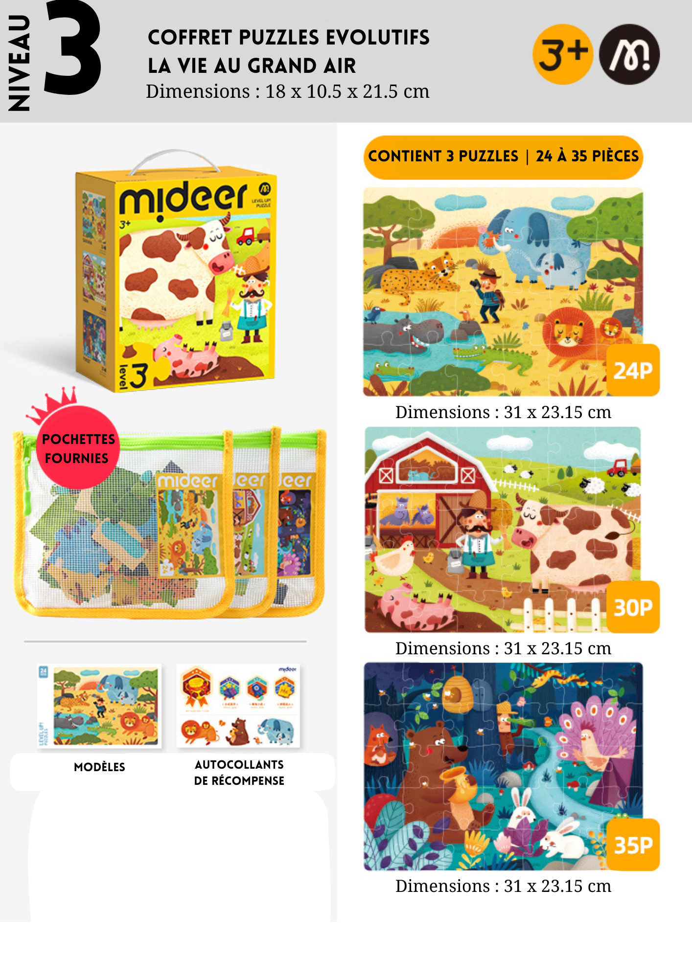 Mideer Level 3 puzzle set packaging with piece details