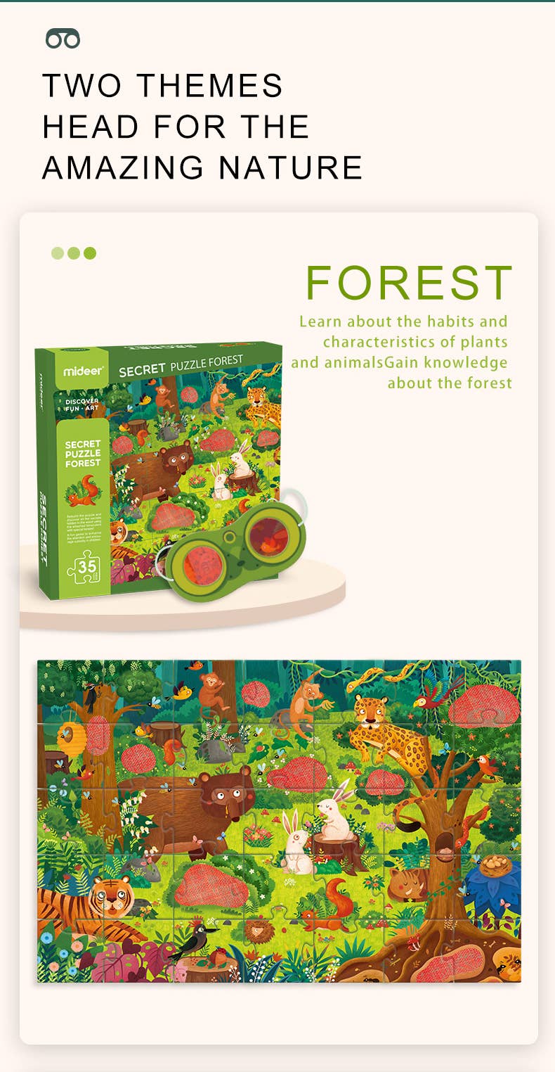 Forest Detective Puzzle box, nature theme detail