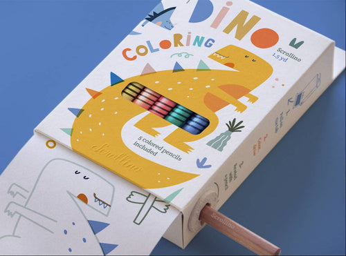 Dinosaur coloring roll kit with 5 colored pencils