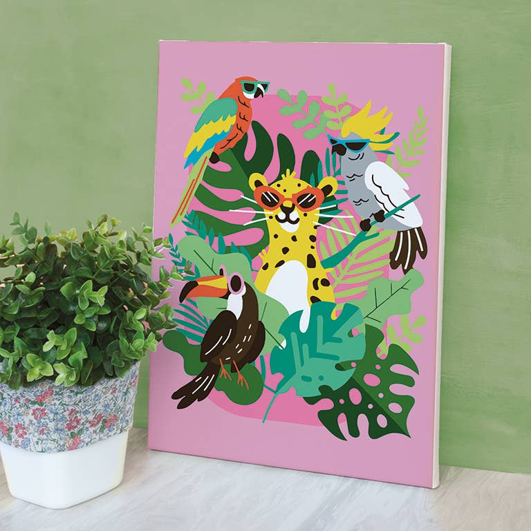 Tropical paint by numbers canvas, jungle animal design