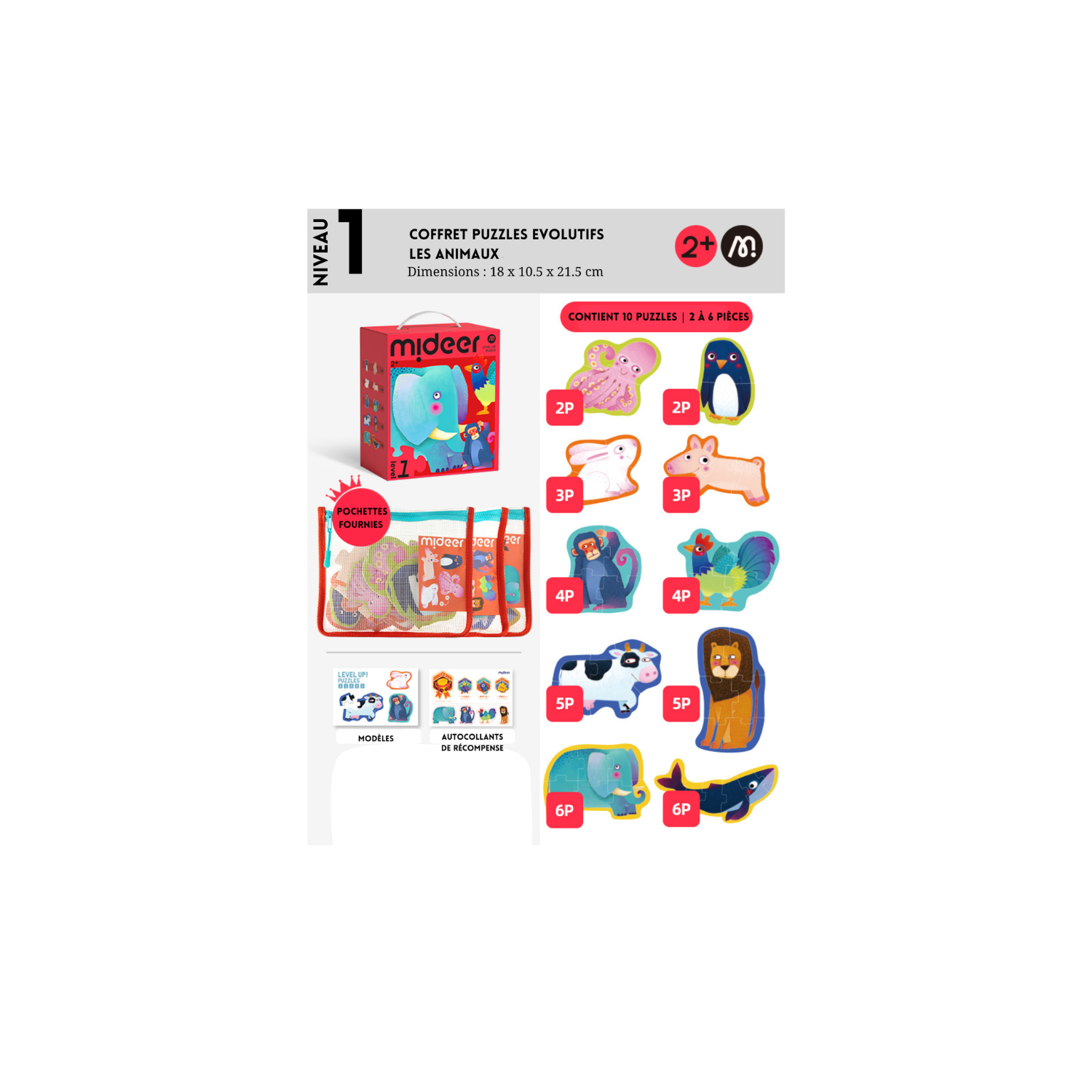 Puzzle set instruction card with animal templates
