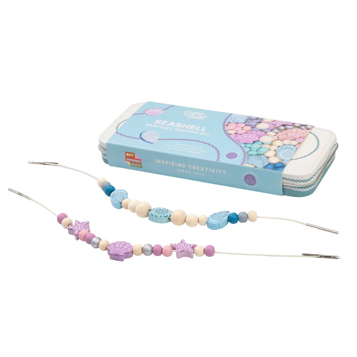 Finished seashell bracelets with wooden beads